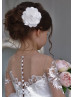 Sheer Long Sleeve White Lace Tulle Flower Girl Dress